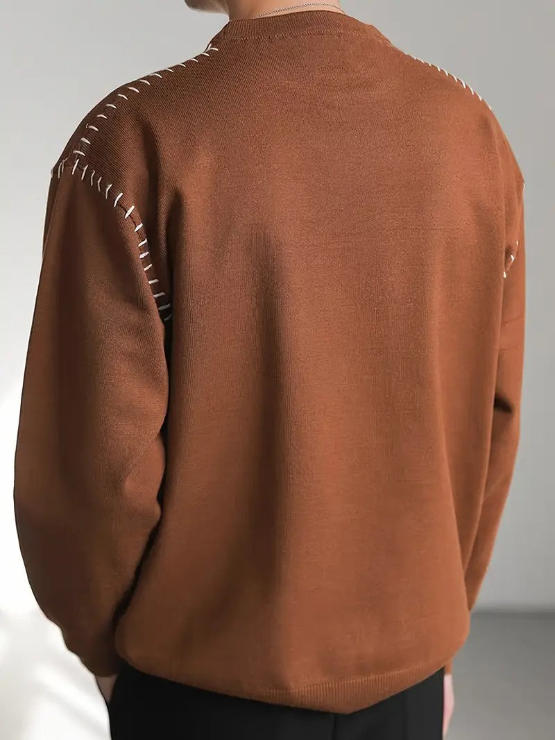 Men's Crew Neck Sweater with Contrast Stitching