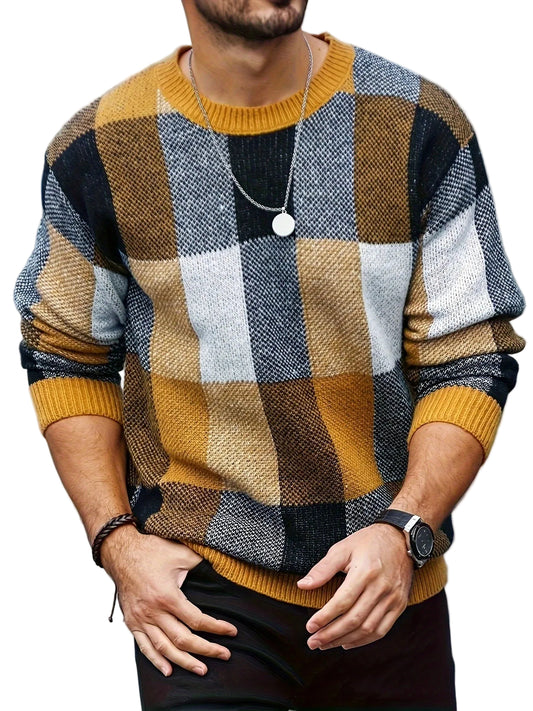 Men's Checkered Crew Neck Sweater