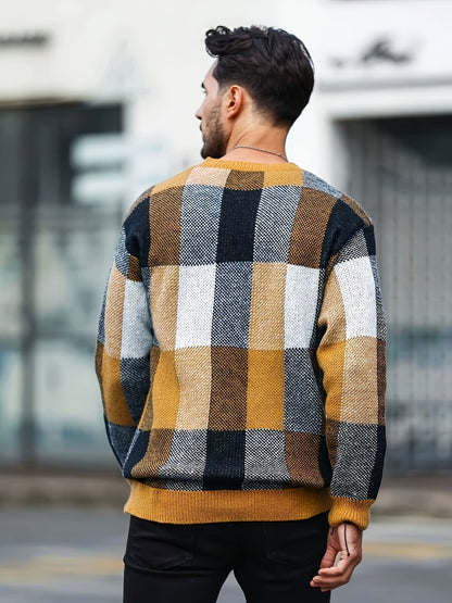 Men's Checkered Crew Neck Sweater