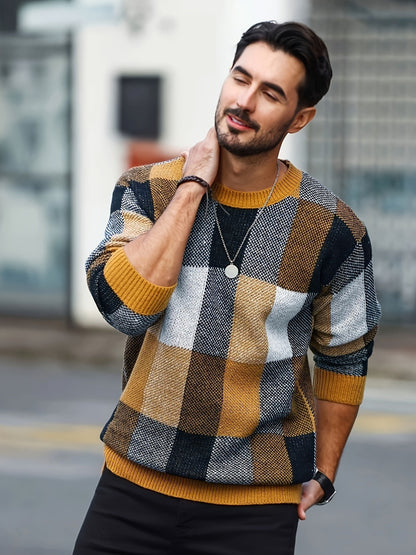 Men's Checkered Crew Neck Sweater