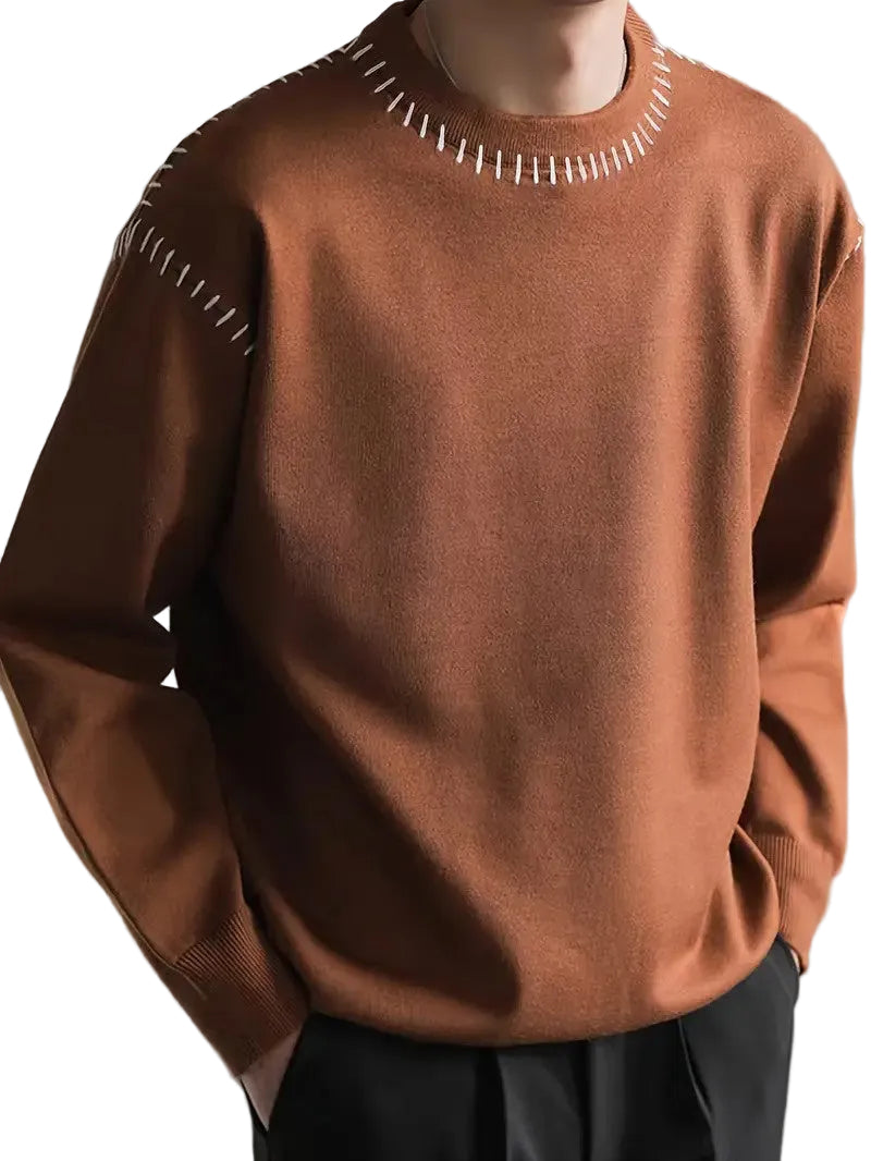 Men's Crew Neck Sweater with Contrast Stitching