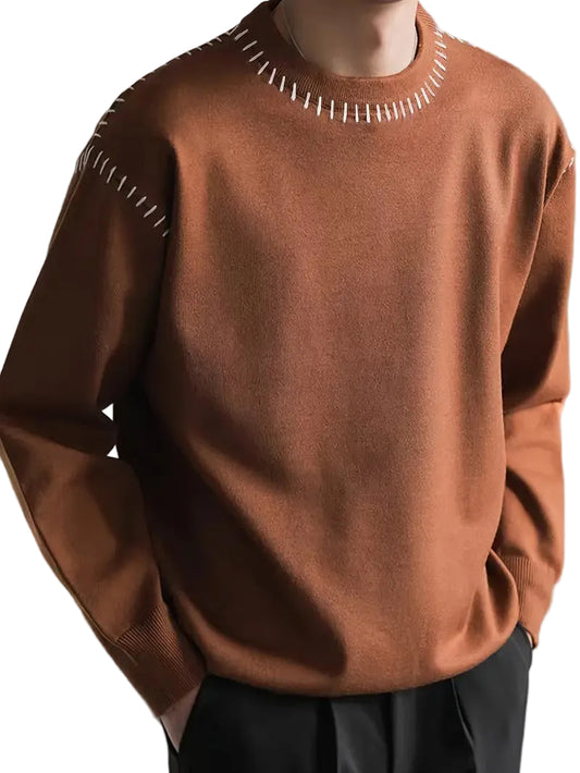 Men's Crew Neck Sweater with Contrast Stitching