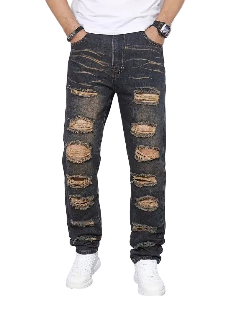 Men's Straight-Leg Pants with Stacked Frayed Openings