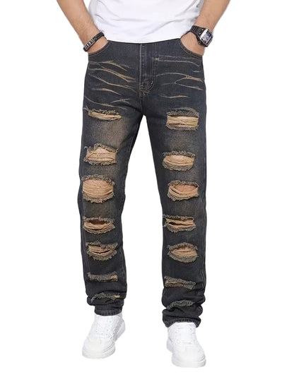 Men's Straight-Leg Pants with Stacked Frayed Openings