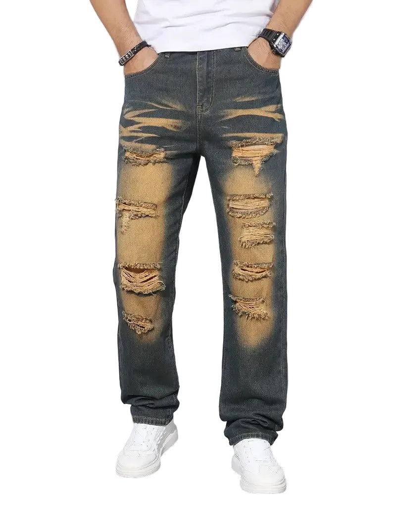 Men's Straight Leg Ripped Pants