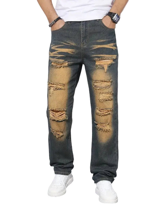 Men's Straight Leg Ripped Pants