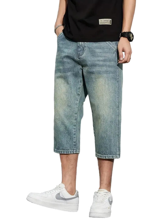 Men's Three-Quarter Length Shorts with Washed Finish