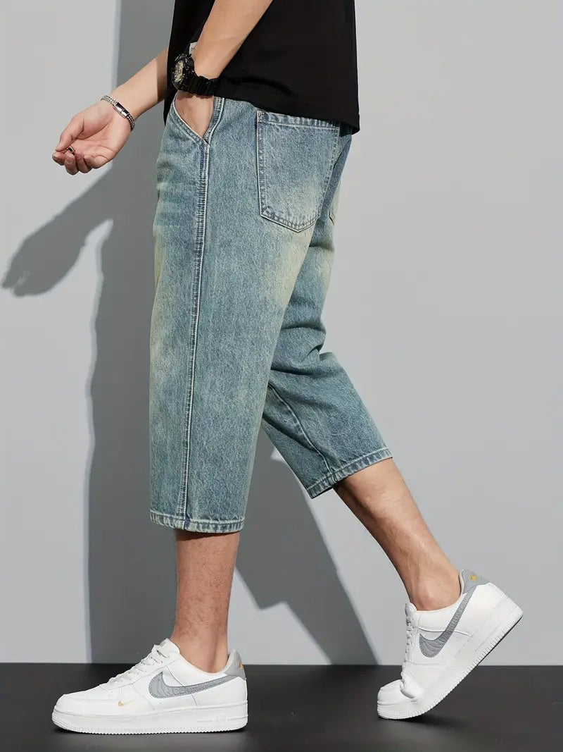 Men's Three-Quarter Length Shorts with Washed Finish