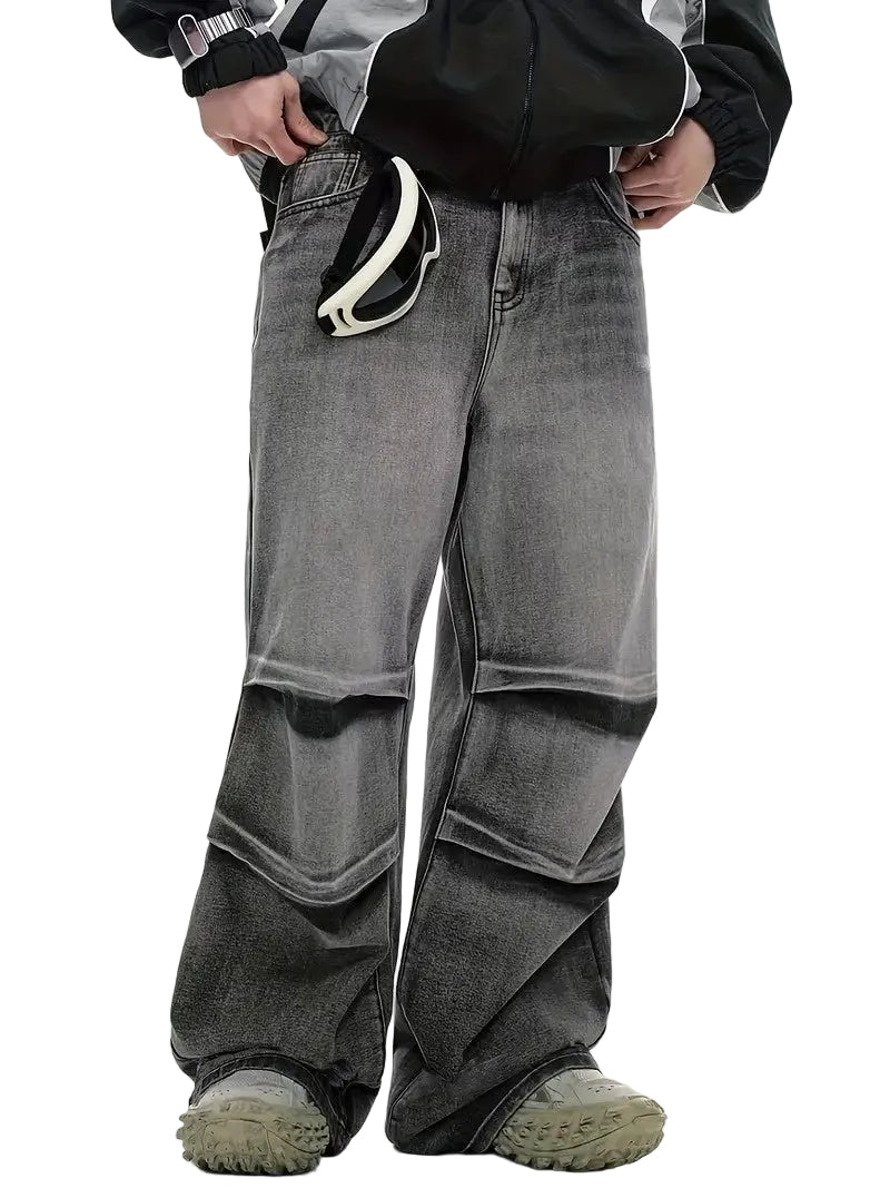 Men's Wide-Leg Pants with Faded Finish
