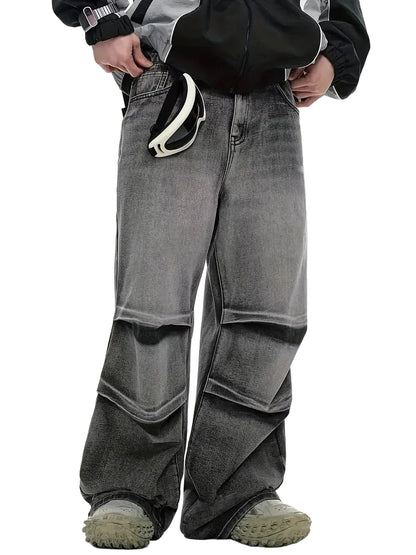 Men's Wide-Leg Pants with Faded Finish