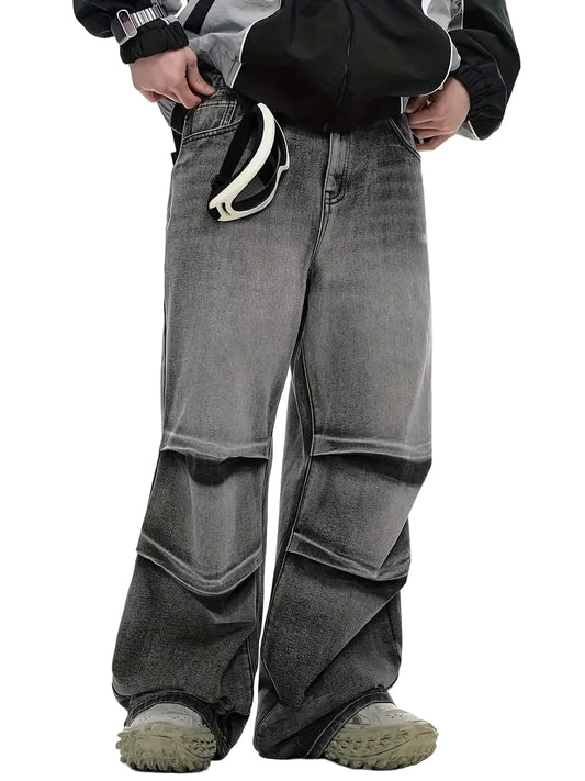 Men's Wide-Leg Pants with Faded Finish
