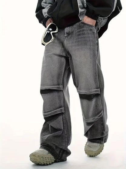 Men's Wide-Leg Pants with Faded Finish