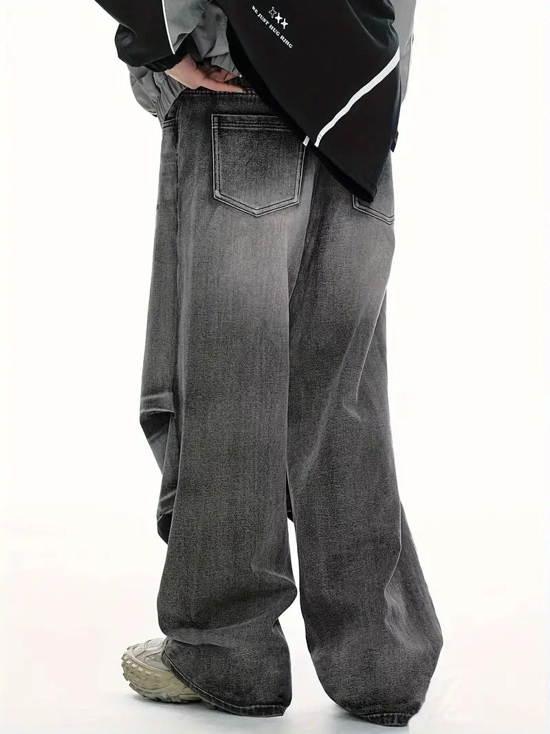 Men's Wide-Leg Pants with Faded Finish