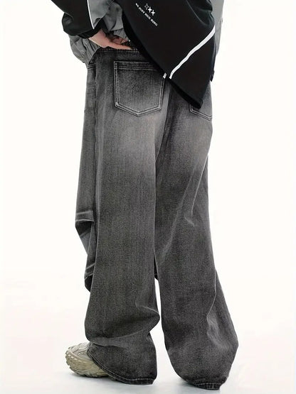 Men's Wide-Leg Pants with Faded Finish