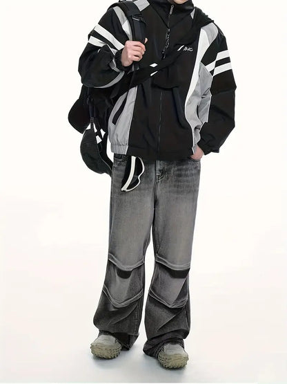 Men's Wide-Leg Pants with Faded Finish