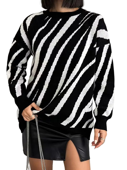 Women's Abstract Stripe Knit Sweater