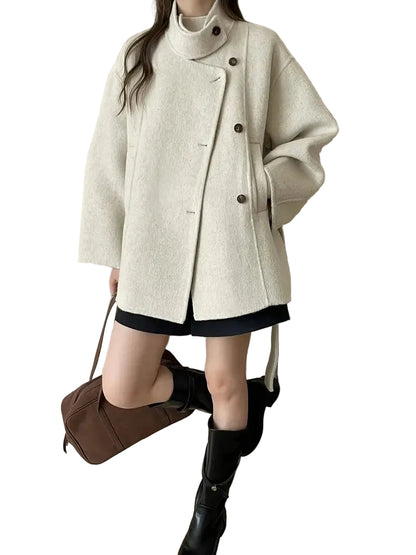 Women's Button-Front Coat with Waist Tie Belt