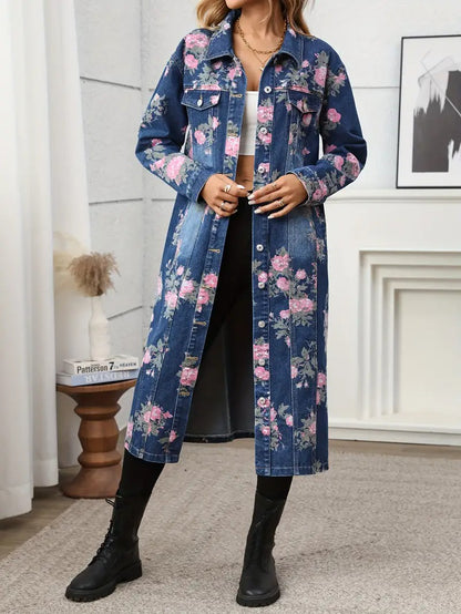 Women's Floral Print Coat with Chest Pockets