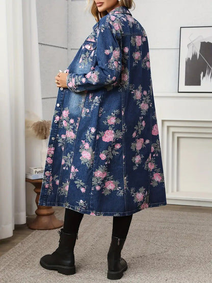 Women's Floral Print Coat with Chest Pockets