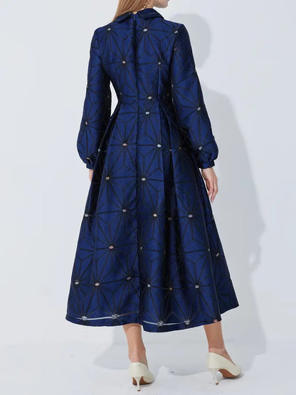 Women's Geometric Print Midi Dress with Collar