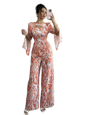 Women's Wide-Leg Jumpsuit with Abstract Print