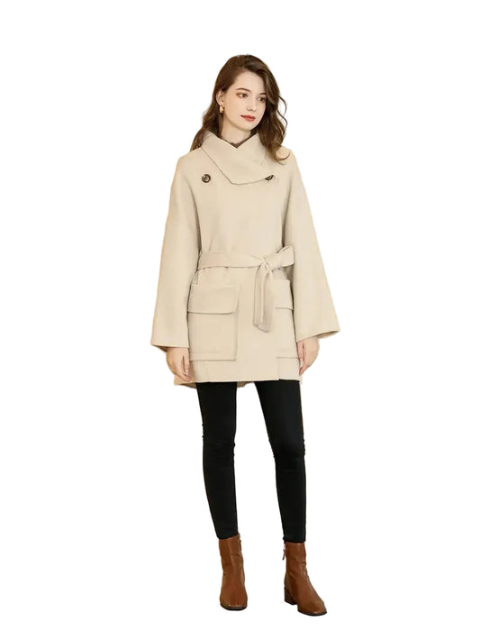 Women's Wrap Front Coat with Waist Tie Belt