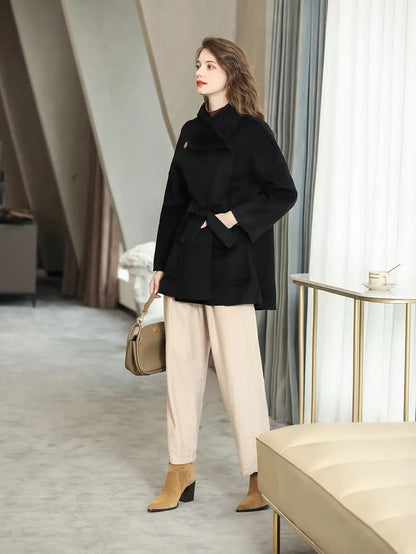 Women's Wrap Front Coat with Waist Tie Belt